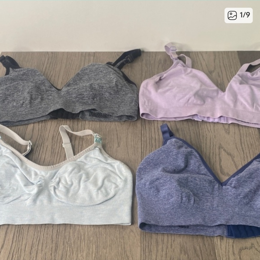 Women's Size Large Comfortable Bra Set-‎ Gray, Purple, Light Blue -(4) Piece
